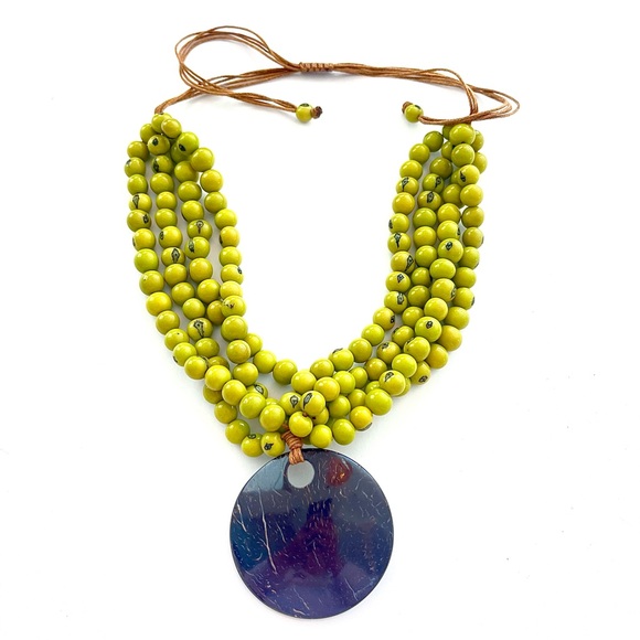 ACAI Y COCONUT Unique Jewelry Statement Necklace Ecuador Artisan Gift limeyellow - Picture 1 of 6